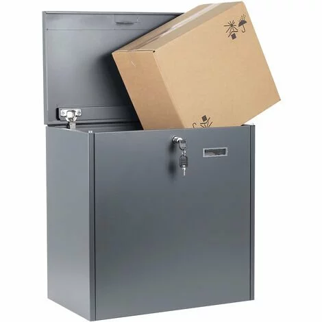WILTEC Boite Murale à Colis Lettres Verrouillable 50,8x31,5x50cm Gris Usage Domestique Courrier Paquet 4 WILTEC Boite Murale à Colis Lettres Verrouillable 50,8x31,5x50cm Gris Usage Domestique Courrier Paquet – Image 2