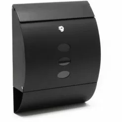 WILTEC Boite Aux Lettres Design V18 Boite Postale Murale Noire Compartiment Journal Revêtue Par Poudre