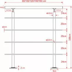 WILTEC Rampe Escalier Acier Affiné V2A 4 Tiges 180cm Rambarde Main Courante Balustrade -Wiltec Boutique 4985428 3