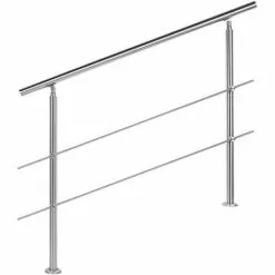 WILTEC Rampe D’escalier Acier Affiné V2A 2 Tiges 120 Cm Rambarde Main Courante Balustrade