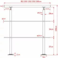 WILTEC Rampe D’escalier Acier Affiné V2A 2 Tiges 120 Cm Rambarde Main Courante Balustrade -Wiltec Boutique 4985431 3