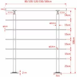 WILTEC Rampe Escalier Acier Affiné V2A 5 Tiges 160cm Rambarde Main Courante Balustrade -Wiltec Boutique 4985447 3