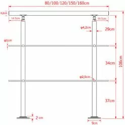 WILTEC Rampe Escalier Acier Affiné V2A 2 Tiges 180cm Rambarde Main Courante Balustrade -Wiltec Boutique 4985455 3