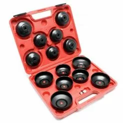 WILTEC Kit Coiffes Filtre à Huile 14 Pcs. Clés De Filtre à Huile Adaptateur Inclus Dans Une Boite à Outil