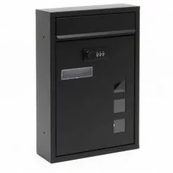 WILTEC Boite Aux Lettres Moderne Noire Avec Serrure à Combinaison Boite Murale Revêtement En Poudre