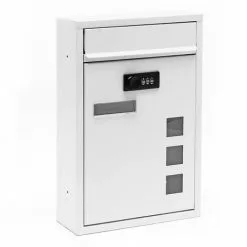 WILTEC Boite Aux Lettres Moderne Blanc Avec Serrure à Combinaison Boite Murale Revêtement En Poudre