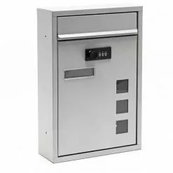 WILTEC Boite Aux Lettres Moderne Argenté Avec Serrure à Combinaison Boite Murale Revêtement En Poudre