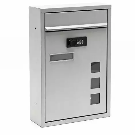 WILTEC Boite Aux Lettres Moderne Argenté Avec Serrure à Combinaison Boite Murale Revêtement En Poudre 3 WILTEC Boite Aux Lettres Moderne Argenté Avec Serrure à Combinaison Boite Murale Revêtement En Poudre