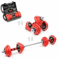 WILTEC Kit D’haltères Courts & Longs 20kg Set 2en1 Avec 12 Plaques De Poids Barres Extension Fitness