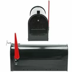 WILTEC Boite Aux Lettres Style Américain Design Couleur Noire Boite Postale US Mailbox Avec Drapeau -Wiltec Boutique 5553389 3