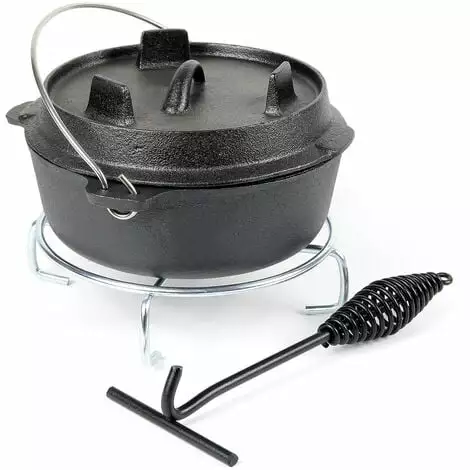 WILTEC Dutch Oven Marmite 4L Dessous-plat Lève-couvercle Fait-tout Fonte Pot Cuisson Feu Camp Camping 3 WILTEC Dutch Oven Marmite 4L Dessous-plat Lève-couvercle Fait-tout Fonte Pot Cuisson Feu Camp Camping