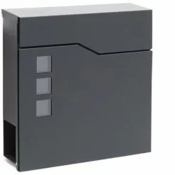 WILTEC Boite Lettre V20 Anthracite Fixation Murale Revêtue Poudre Porte Journal Revues