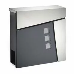 WILTEC Boite Lettres Moderne Design V24 Anthracite Fixation Murale Revêtue Poudre Porte Journal Inox