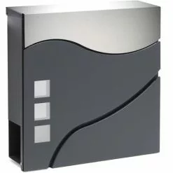 WILTEC Boite Lettres Design V28 Anthracite Compartiment Journaux Fixation Murale Revêtue Poudre Inox