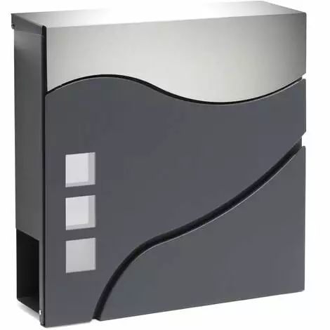 WILTEC Boite Lettres Design V28 Anthracite Compartiment Journaux Fixation Murale Revêtue Poudre Inox 3 WILTEC Boite Lettres Design V28 Anthracite Compartiment Journaux Fixation Murale Revêtue Poudre Inox