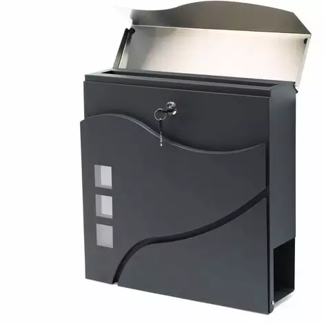 WILTEC Boite Lettres Design V28 Anthracite Compartiment Journaux Fixation Murale Revêtue Poudre Inox 4 WILTEC Boite Lettres Design V28 Anthracite Compartiment Journaux Fixation Murale Revêtue Poudre Inox – Image 2