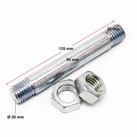 WILTEC Axe Traversant Standard Brouette. Grandeur 135x20mm. Fil. Mâle M20x26 4 WILTEC Axe Traversant Standard Brouette. Grandeur 135x20mm. Fil. Mâle M20x26 – Image 2