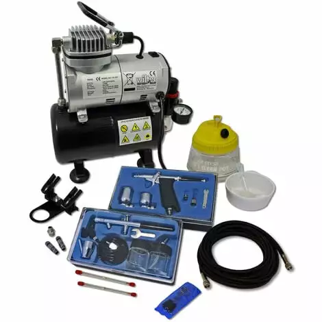WILTEC Kit Compresseur Airbrush Professionnel AS186 Avec Deux Pistolets 3 WILTEC Kit Compresseur Airbrush Professionnel AS186 Avec Deux Pistolets