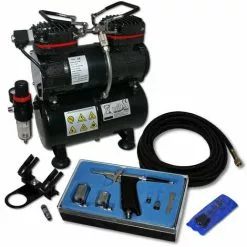 WILTEC Kit Compresseur Airbrush AS196 Pour Débutants Avec Un Pistolet Aérographe
