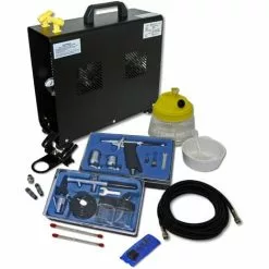WILTEC Kit Compresseur Airbrush AS196A Professionnel Avec Deux Aérographes