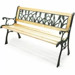 WILTEC Banc De Jardin Banquette Ulrike En Bois Et Fer De Fonte Design Tulipes 2 Places Extérieur Terrasse -Wiltec Boutique 9216580 2