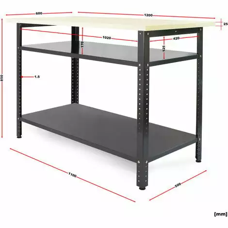 WILTEC Établi Atelier 120x60x85cm Plan Travail Table Emballage Rangement Outils Garage Bricolage Cave 5 WILTEC Établi Atelier 120x60x85cm Plan Travail Table Emballage Rangement Outils Garage Bricolage Cave – Image 3