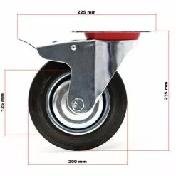 WILTEC Roulette Blocage Double Ø 200mm Roue Caoutchouc Jante Métal 150 Kg Transport Appareil Meuble -Wiltec Boutique 9524386 3