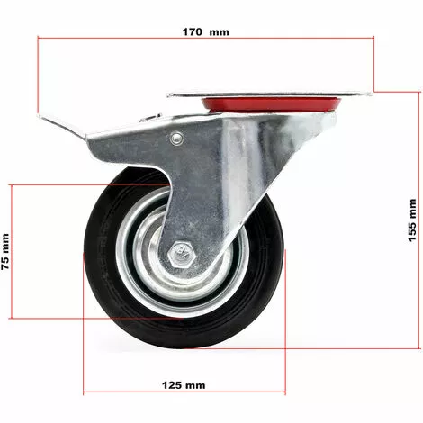WILTEC Roulette Blocage Double Ø 125 Mm Roue Caoutchouc Jante Métal 100Kg Charge Transport Appareil Meuble 5 WILTEC Roulette Blocage Double Ø 125 Mm Roue Caoutchouc Jante Métal 100Kg Charge Transport Appareil Meuble – Image 3
