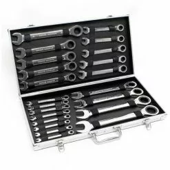 WILTEC Set Cles à Cliquet 22 Pièces 6-32 Mm Clé De Serrage Clè à Fourche Clé Plate Outil Coffret Pratique