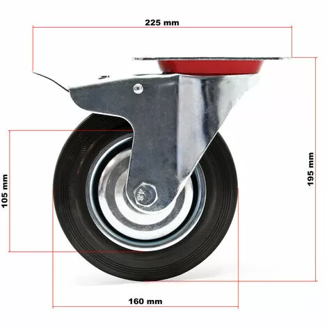 WILTEC Roulette Blocage Double Ø160mm Roue Caoutchouc Jante Métal 130Kg Transport Appareil Meuble 5 WILTEC Roulette Blocage Double Ø160mm Roue Caoutchouc Jante Métal 130Kg Transport Appareil Meuble – Image 3